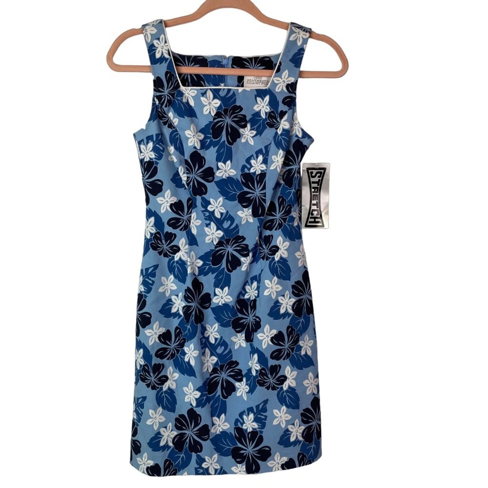 Jodi Kristopher Dress Hawaiian Floral Y2K Vintage USA Stretch Sheath Size 1/2 XS